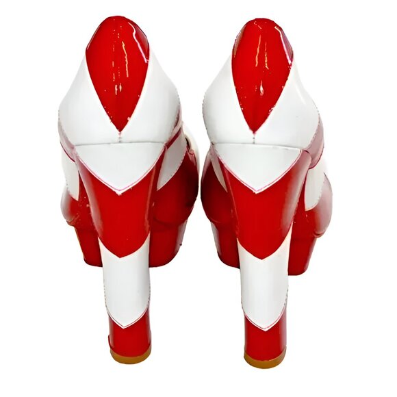 Kandee White Red Striped Leather Streetwear Ultra High Platform Heels 39 7.5-8 - Picture 5 of 12